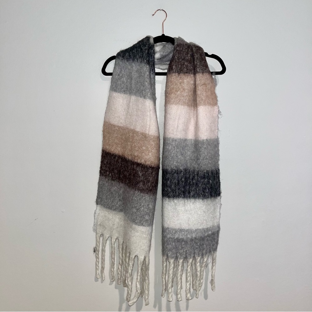 Pink Lily This Is Rare Colorblock Striped Cream Blanket Scarf